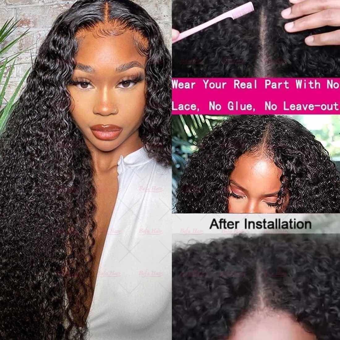 Wholesale V Part Human Hair Wigs Brazilian Virgin Deep Curly 200% Density Pre Plucked Glueless Middle Part Wig