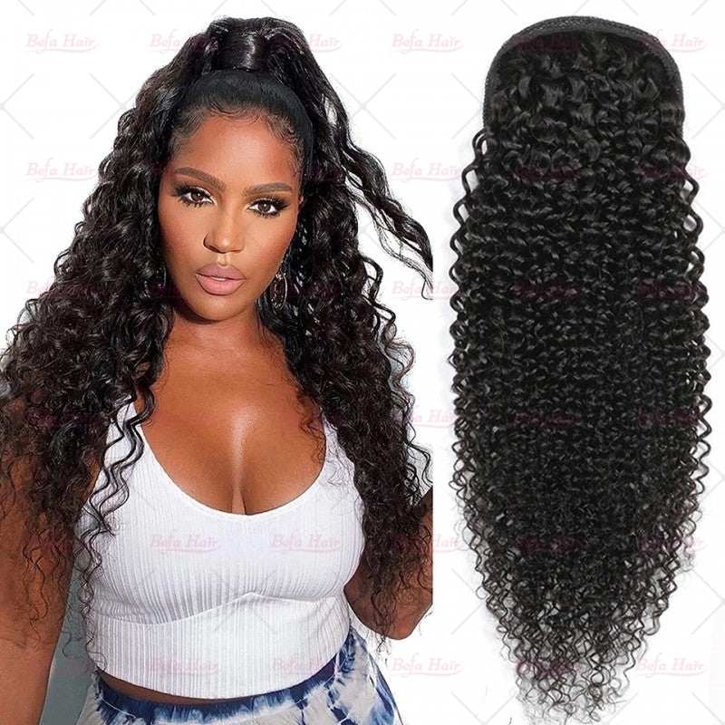 Wholesale Clip in Ponytail Hair Extension Kinky Curly Real Hair Wrap Around Ponytail Black Hair High Ponytail