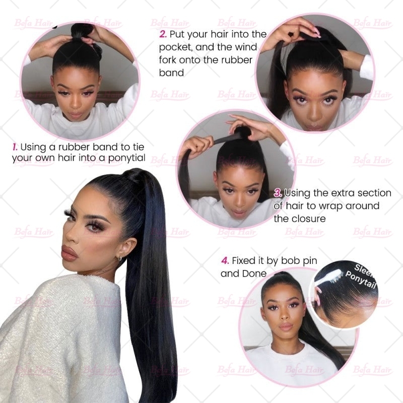 Wholesale Natural Long Straight Wrap Around High Sleek Ponytail With Natural Hair Clip Ponytail