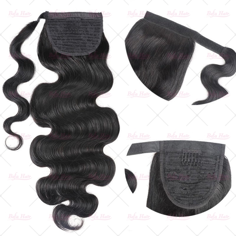 Wholesale Clip in Ponytail Hair Extensions Body Wave Ponytail Wrap-around Natural Fluffy Pony Tail Human Hair