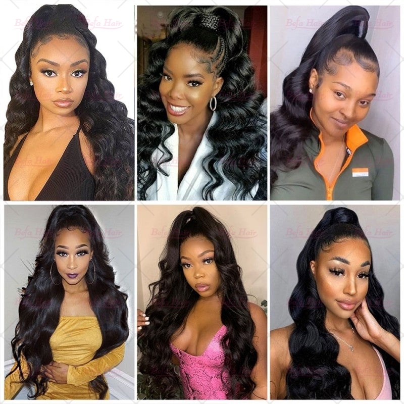 Wholesale Clip in Ponytail Hair Extensions Body Wave Ponytail Wrap-around Natural Fluffy Pony Tail Human Hair