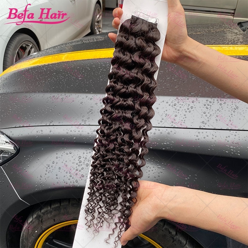 Wholesale18inch to 26inch Curly PU human hair Tape in Extension