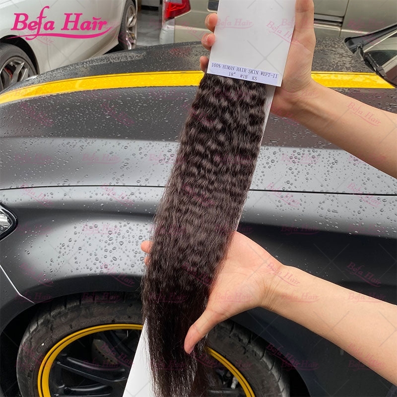 Wholesale18inch to 26inch Curly PU human hair Tape in Extension