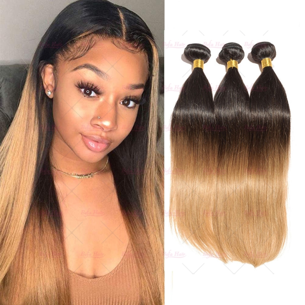 Wholesale Straight Ombre 1B/27# 2pcs/3Bundles/4Bundles Brazilian Human Hair Weave