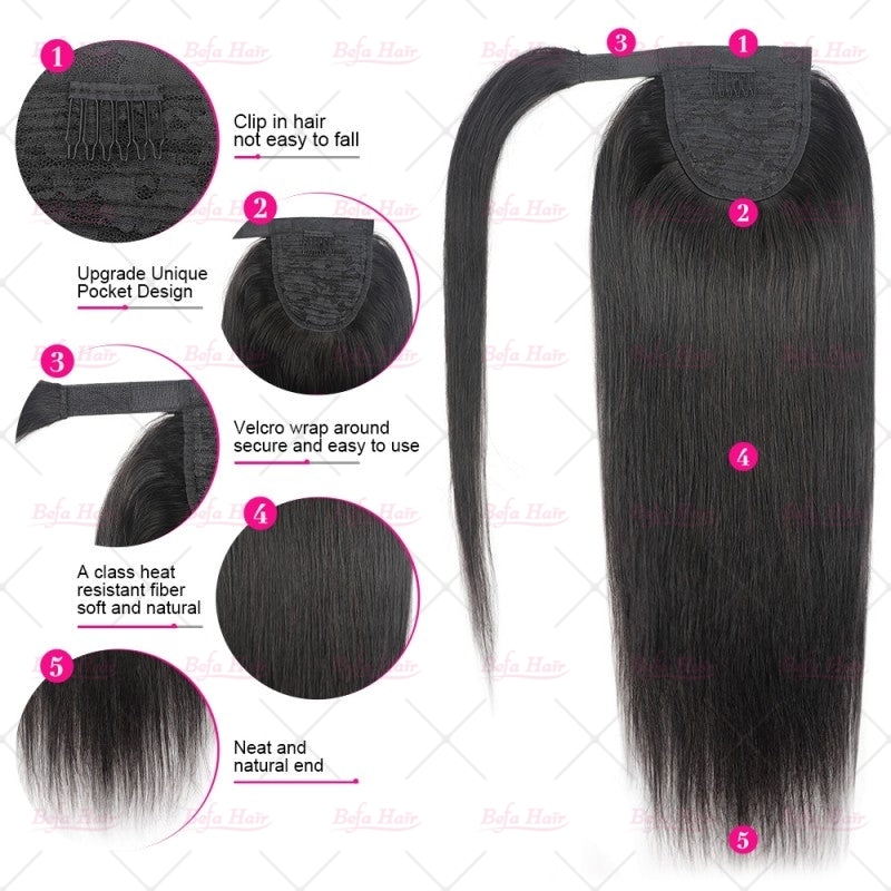 Wholesale Natural Long Straight Wrap Around High Sleek Ponytail With Natural Hair Clip Ponytail