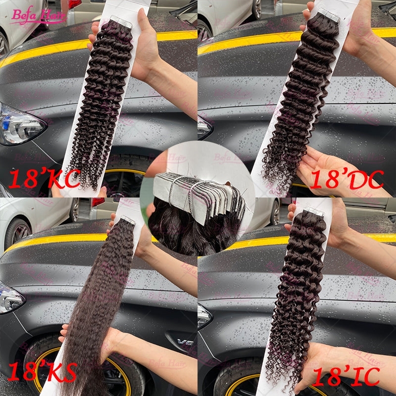 Wholesale18inch to 26inch Curly PU human hair Tape in Extension
