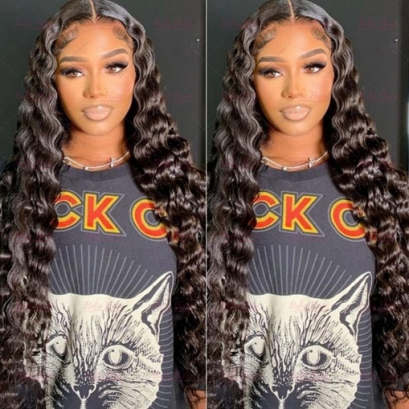 Wholesale T Part Deep Wave Human Hair Lace Front Wigs 180% Density Pre Plucked Lace Frontal with Baby Hair wigs