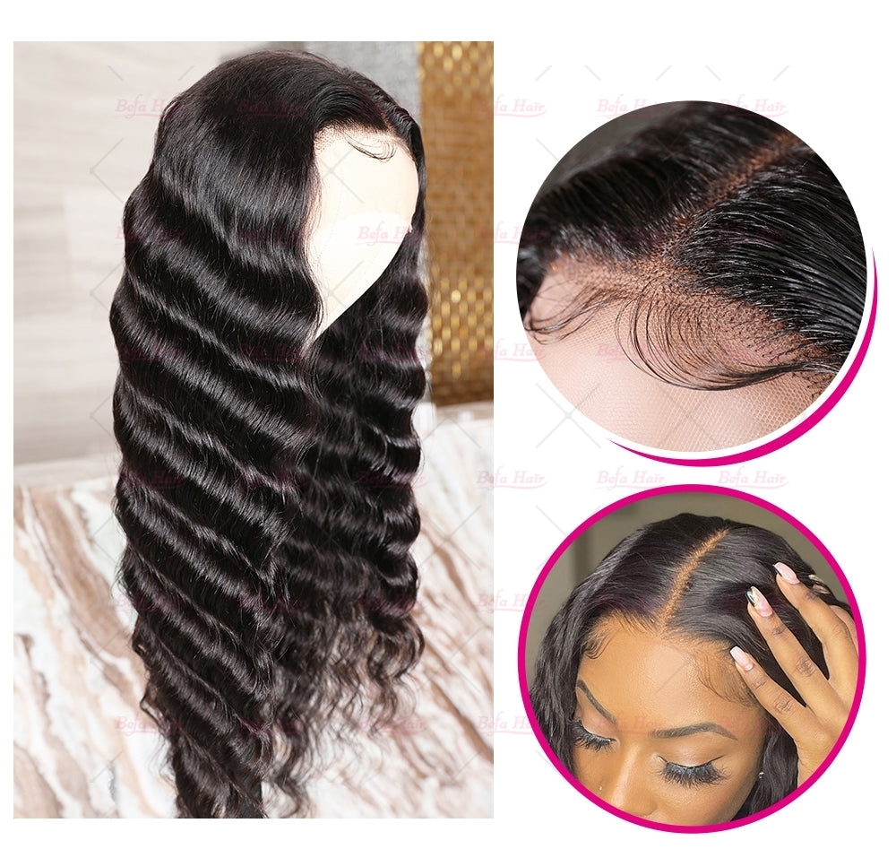 Wholesale T Part Deep Wave Human Hair Lace Front Wigs 180% Density Pre Plucked Lace Frontal with Baby Hair wigs