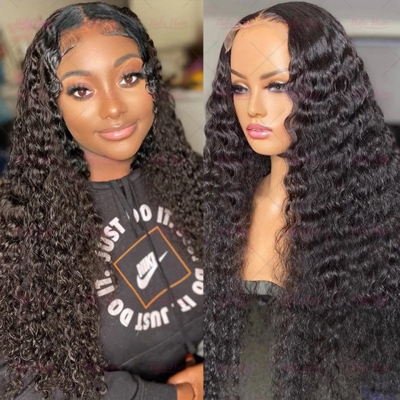 Wholesale T Part Deep Wave Human Hair Lace Front Wigs 180% Density Pre Plucked Lace Frontal with Baby Hair wigs