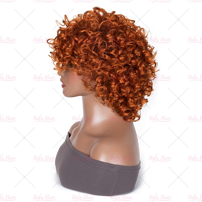Wholesale Throw On&Go Ginger Orange Glueless Short Pix Cut Bob Wigs Bouncy Curls with Bangs