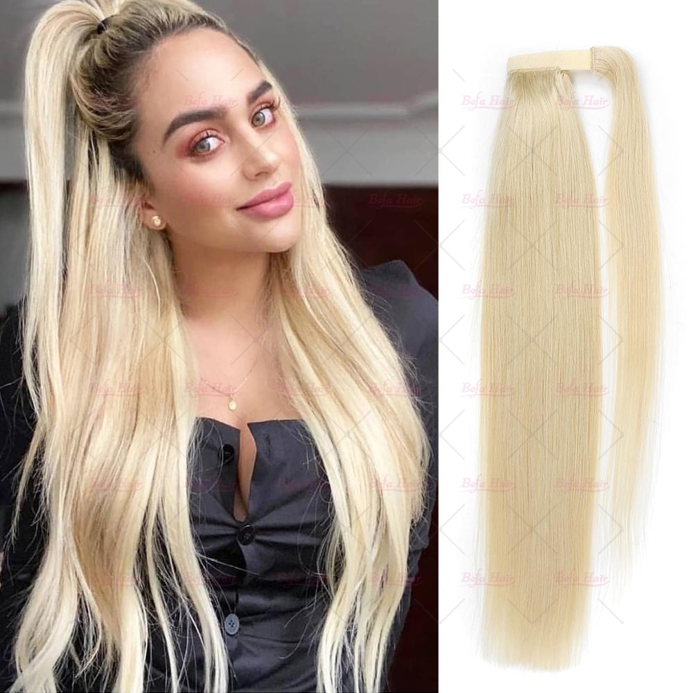 Wholesale 613# Long Straight Wrap Around High Sleek Ponytail With Natural Hair Clip Ponytail