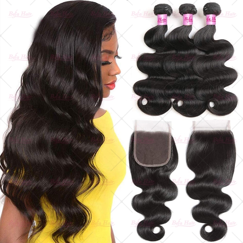 Wholesale Pre-plucked 3 Bundles Brazilian Body Wave Hair With 4x4 Lace Closure,can do dropshipping