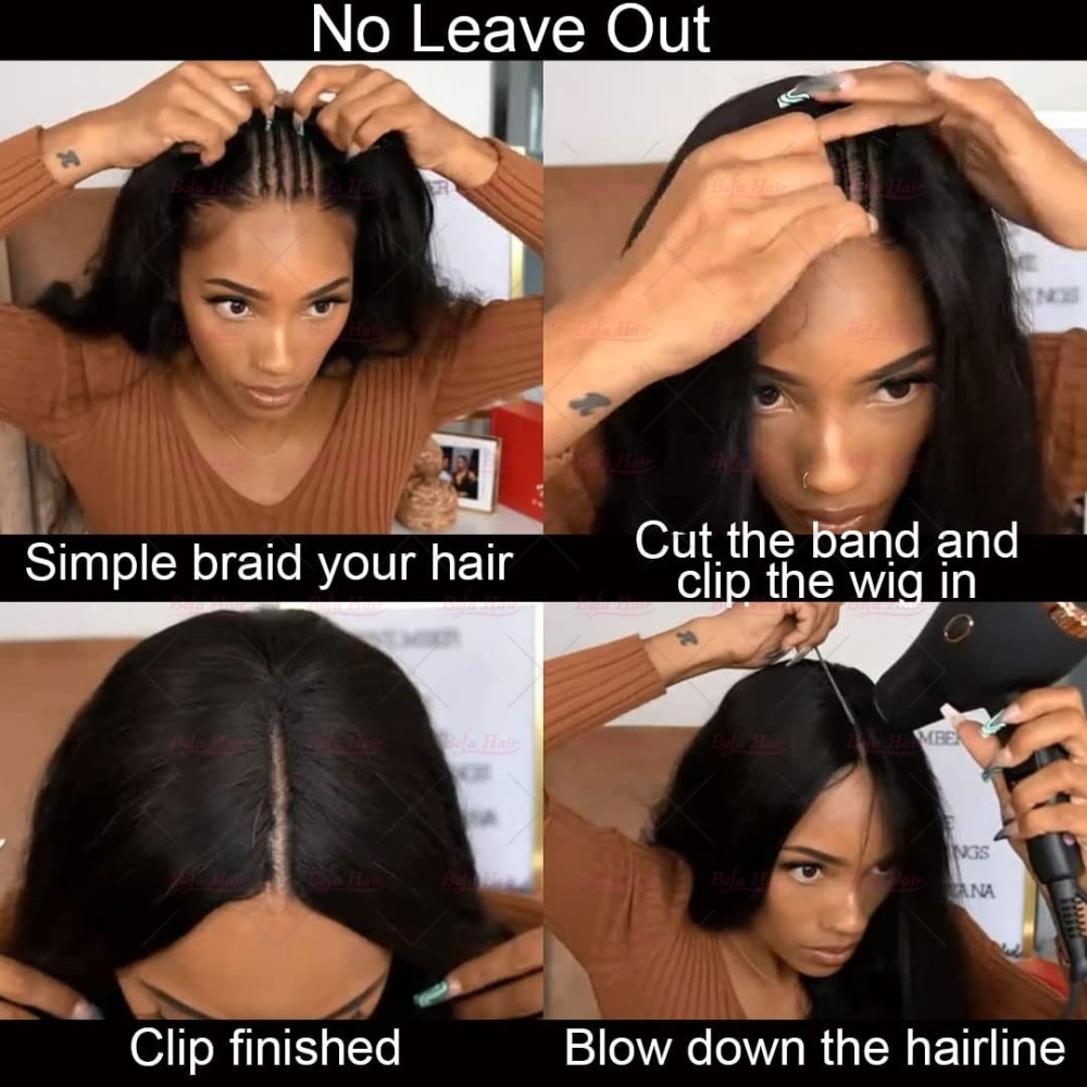 Wholesale  V Part Human Hair Wigs Brazilian Virgin Straight 200% Density Pre Plucked Glueless Middle Part Wig