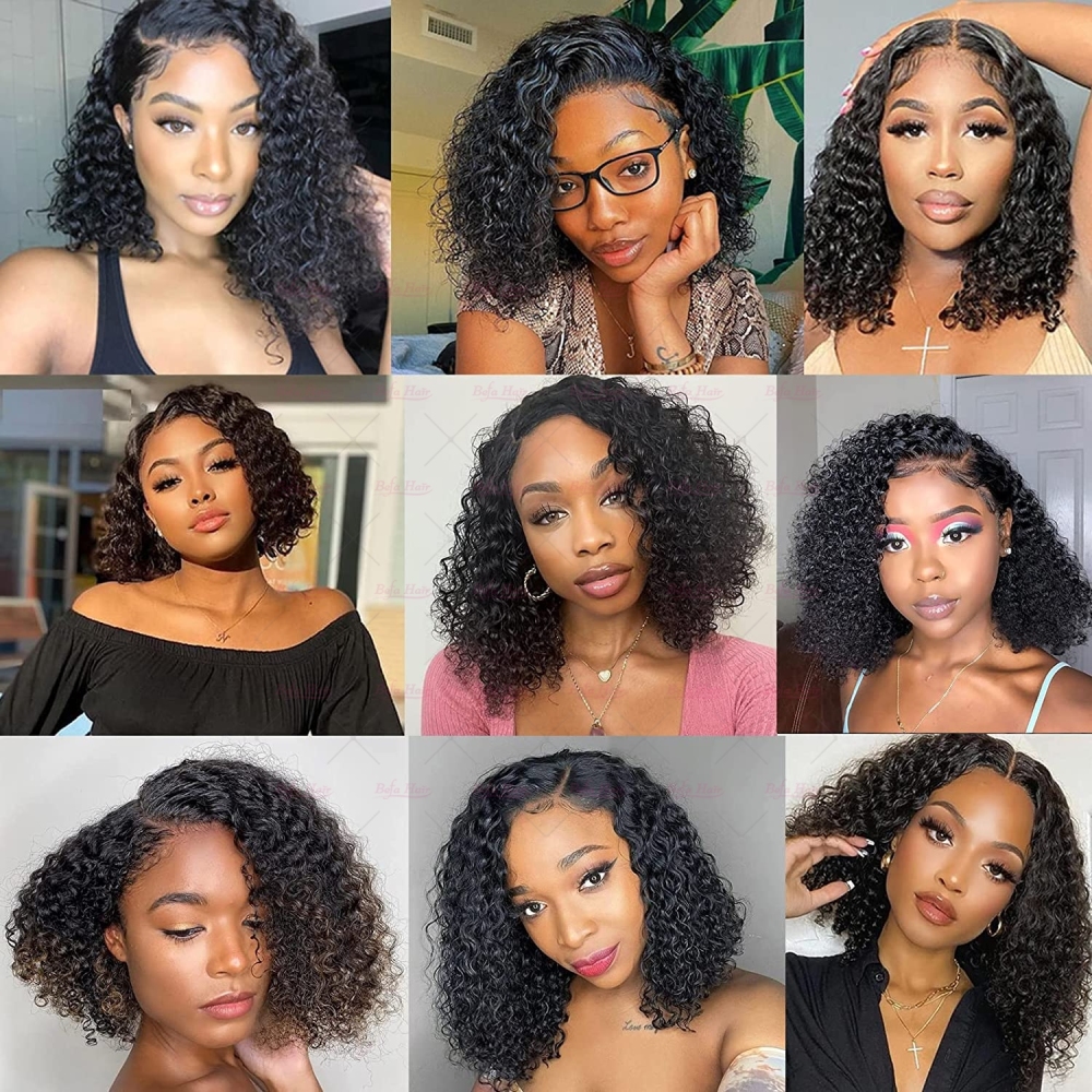 Wholesale T Part Jerry Curly Lace Frontal Short Cut Wig Human Hair Bob Wig 150% Density Wigs(BOB03)