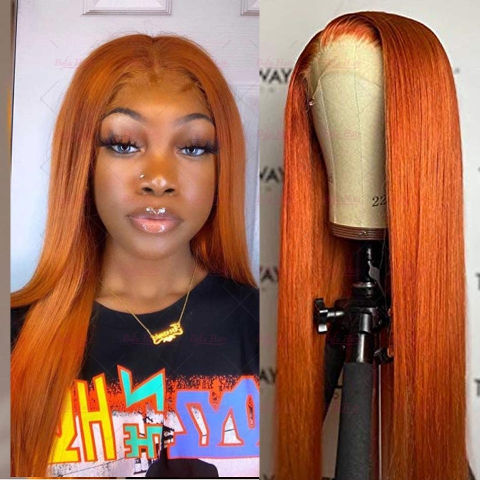 Wholesale 130# Ginger Orange Color Human Hair Wigs 4x4 5x5 13x4 13x6 Transparent Lace Wig Human Hair Wigs