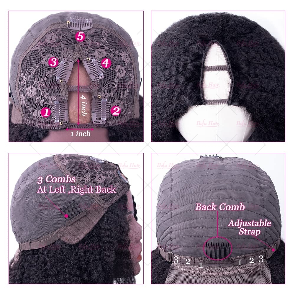 Wholesale V Part Human Hair Wigs Brazilian Virgin Kinky Straight 200% Density Pre Plucked Glueless Middle Part Wig