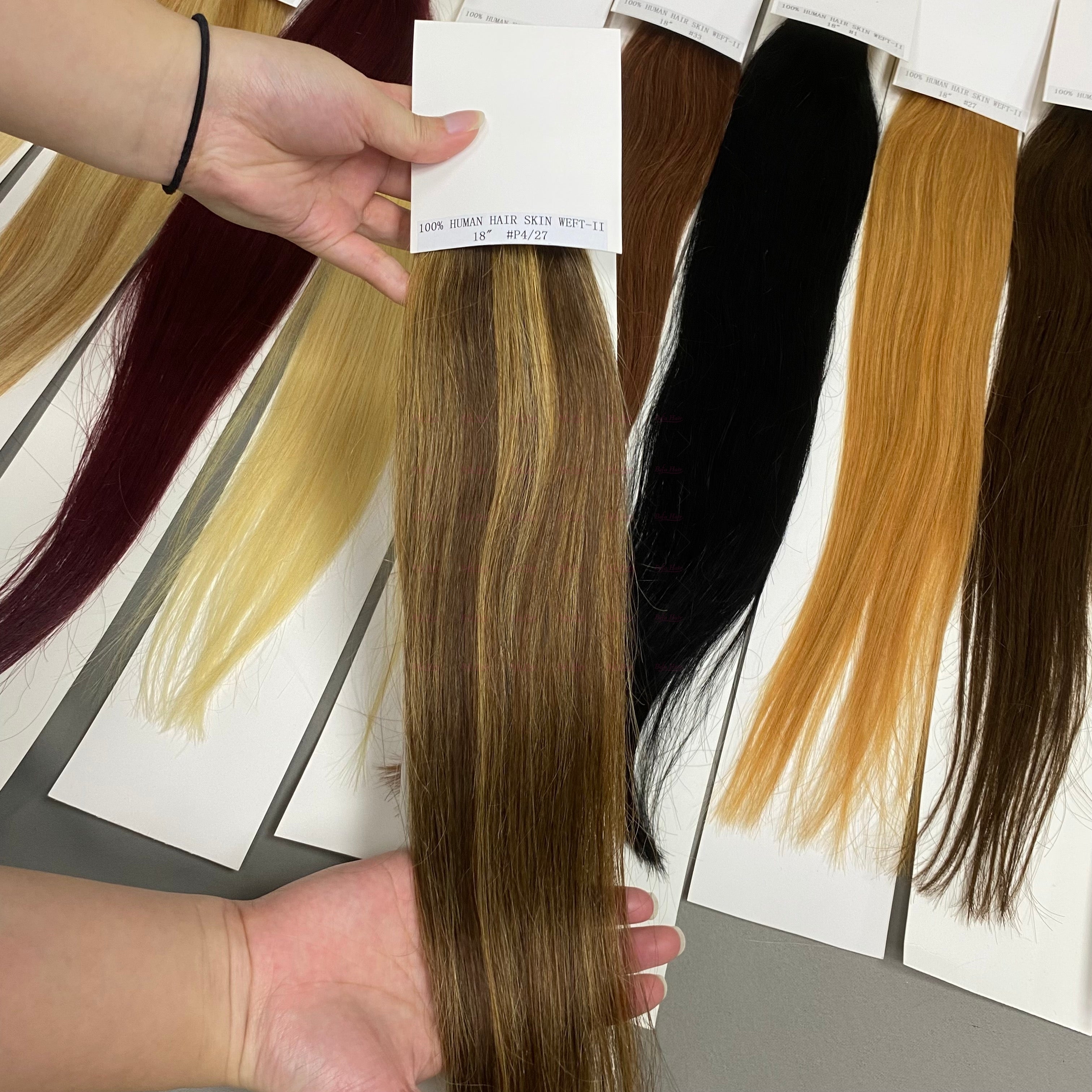 Wholesale 18inch to 24inch Straight Piano Colorful PU human hair Tape in Extension