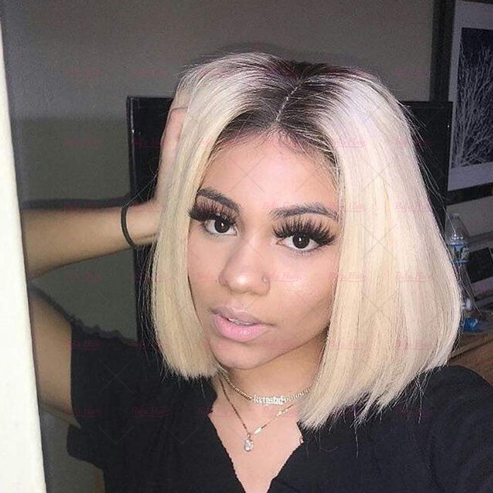 Wholesale Ombre Bob Wigs 13x4 1B/613# Straight Human Hair Lace Frontal Wigs 150% Density Pre Plucked with Baby Hair Wigs
