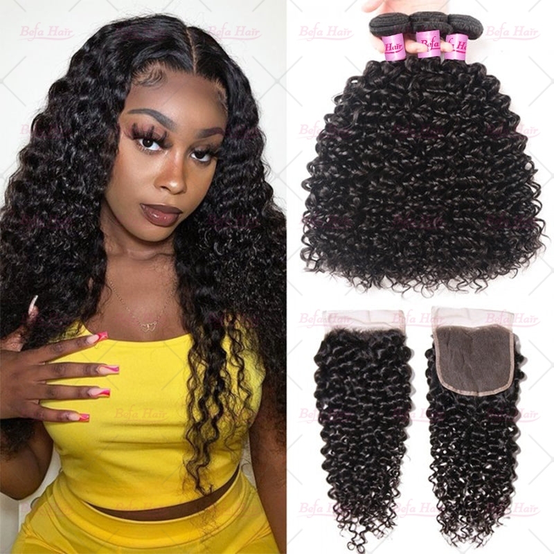 Wholesale Pre-plucked 3 Bundles Brazilian Deep Curly Hair With 4x4 Lace Closure,can do dropshipping