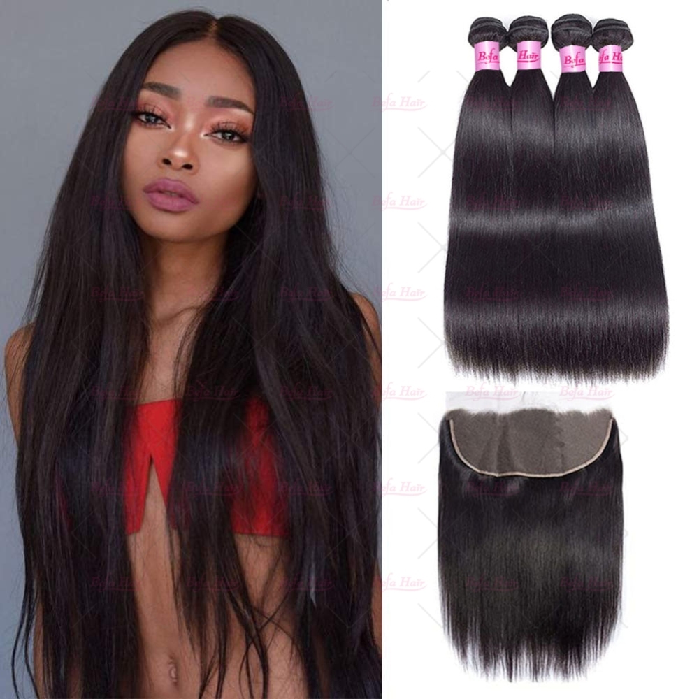 Wholesale Pre-plucked 4 Bundles Brazilian Straight Hair With 13x4 Transparent HD Lace Frontal,can do dropshipping