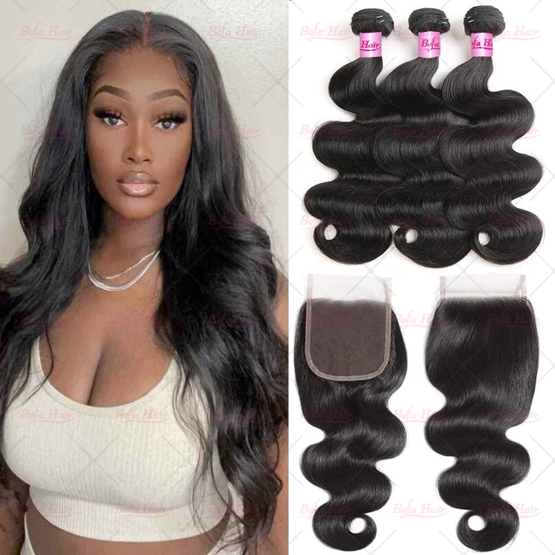 Wholesale Pre-plucked 3 Bundles Brazilian Body Wave Hair With 5x5 Lace Closure,can do dropshipping