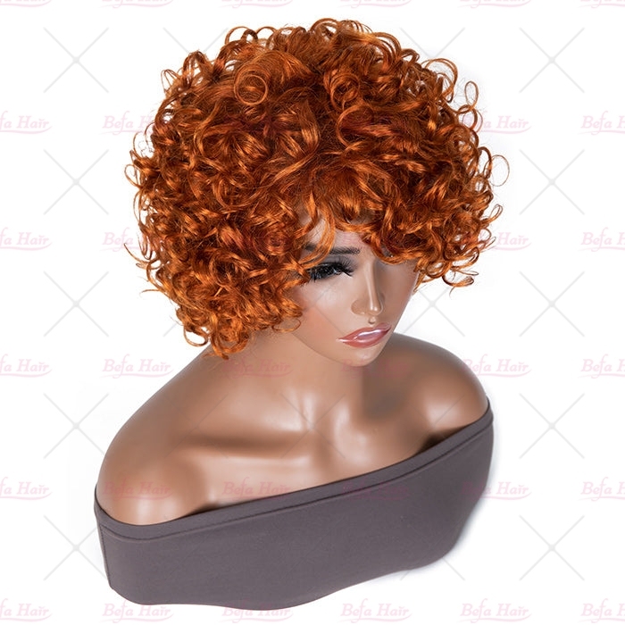 Wholesale Throw On&Go Ginger Orange Glueless Short Pix Cut Bob Wigs Bouncy Curls with Bangs