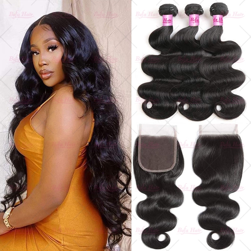Befa hair Pre-plucked 3 Bundles Brazilian Body Wave Hair With HD5x5 Lace Closure,can do dropshipping