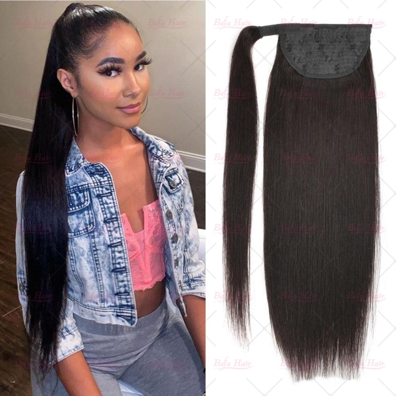 Wholesale Natural Long Straight Wrap Around High Sleek Ponytail With Natural Hair Clip Ponytail