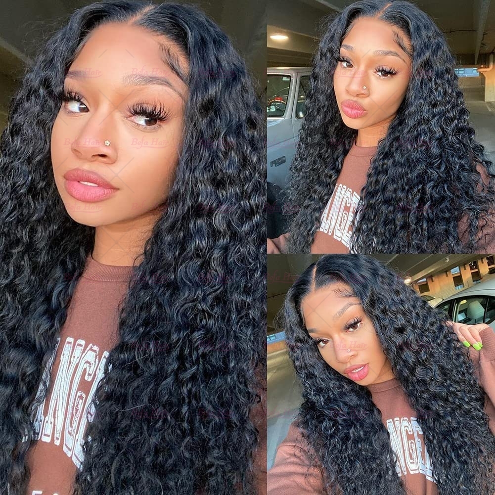 Wholesale V Part Human Hair Wigs Brazilian Virgin Deep Curly 200% Density Pre Plucked Glueless Middle Part Wig