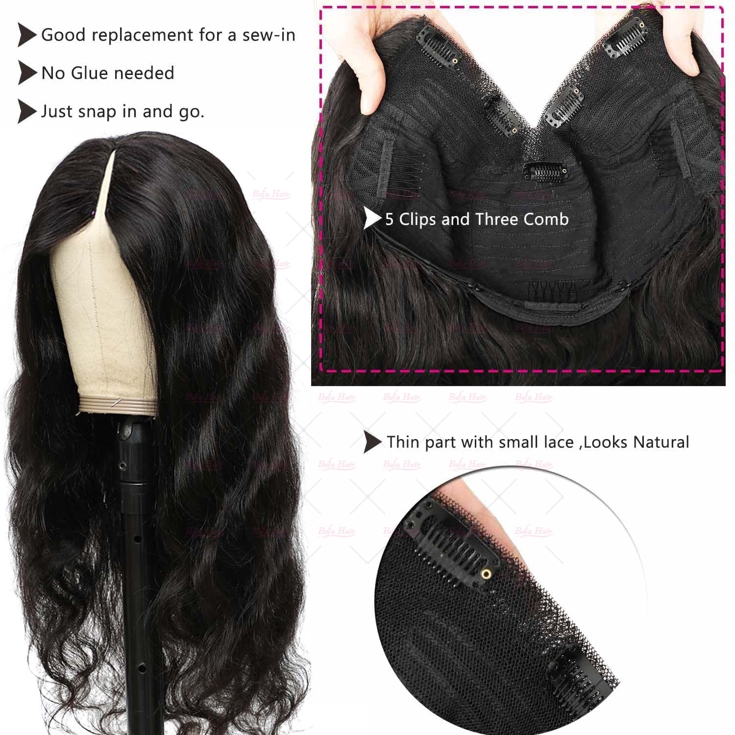 Wholesale V Part Human Hair Wigs Brazilian Virgin Body Wave 200% Density Pre Plucked Glueless Middle Part Wig