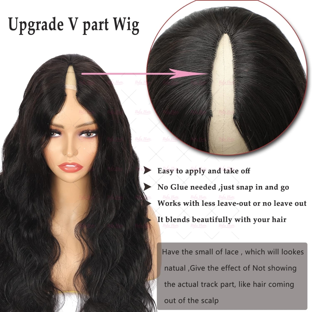Wholesale V Part Human Hair Wigs Brazilian Virgin Body Wave 200% Density Pre Plucked Glueless Middle Part Wig