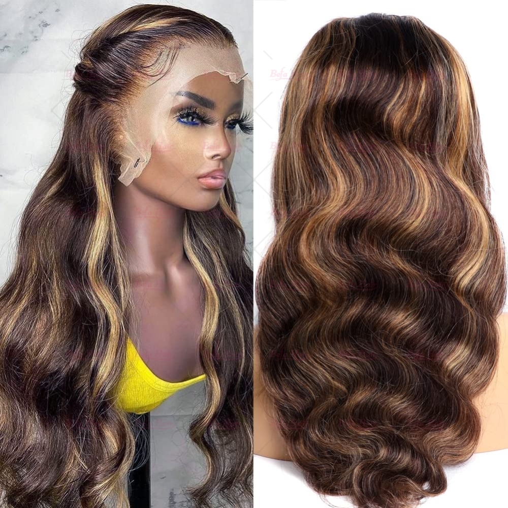 Wholesale Highlight P4/27# Body Wave Wig 4x4 5x5 13x4 13x6 360 HD/ Transparent Lace Pre-plucked Human Hair Wigs