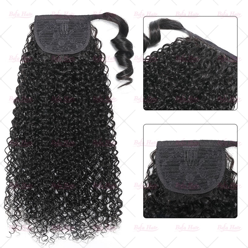 Wholesale Jerry Curly Ponytail Human Hair Clip in Wrap Around Remy Human Hair Hairpieces Natural Black