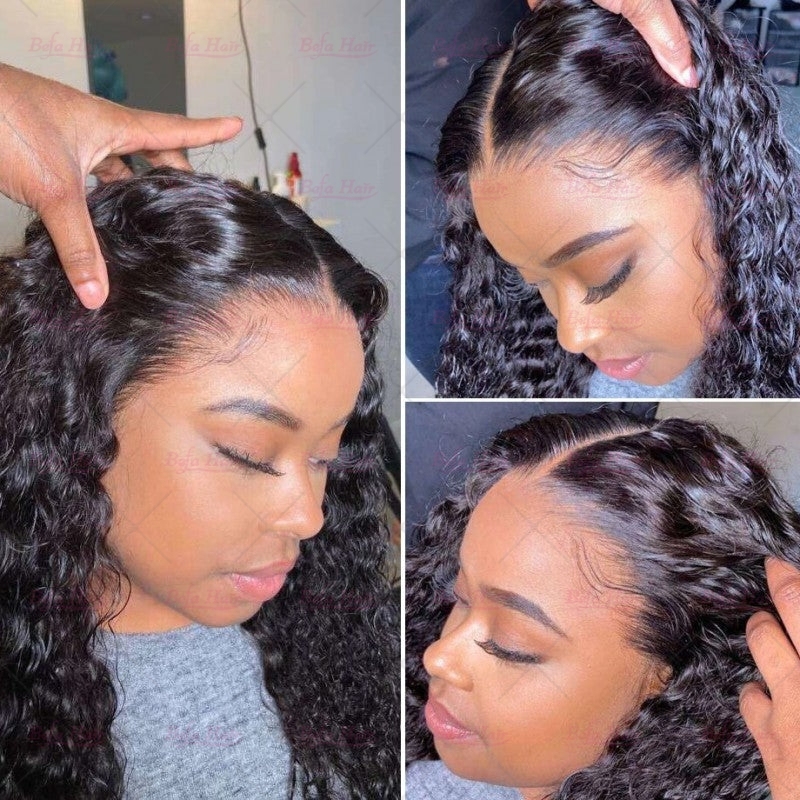 Wholesale T Part Deep Wave Human Hair Lace Front Wigs 180% Density Pre Plucked Lace Frontal with Baby Hair wigs
