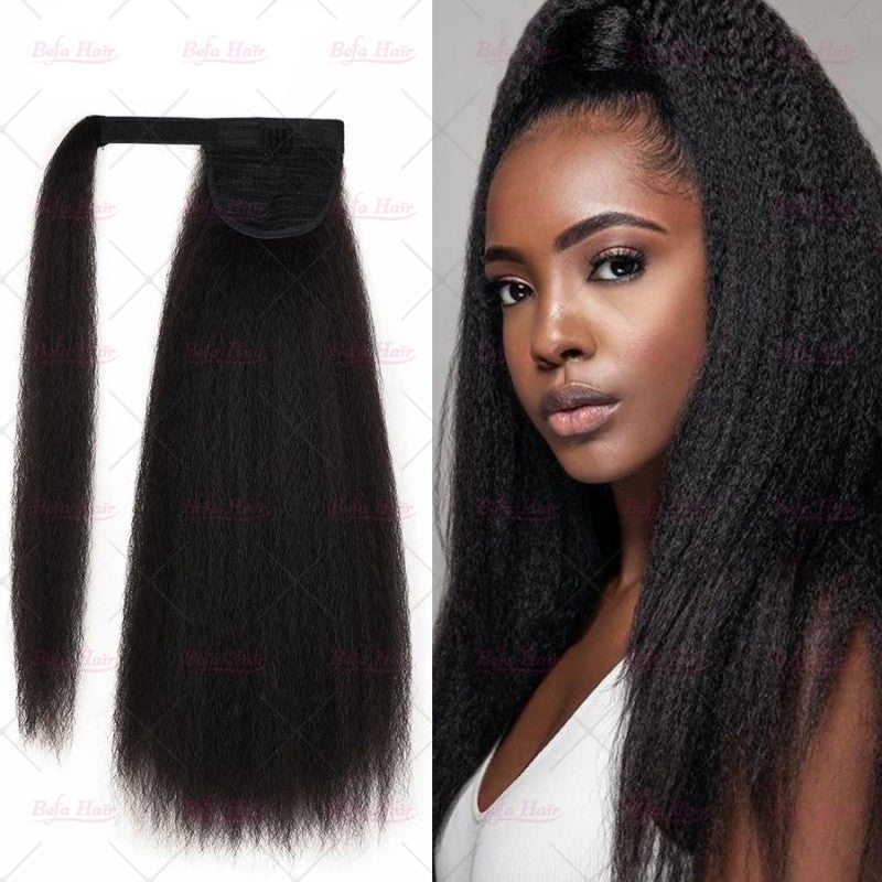 Wholesale Long Kinky Straight Ponytail Natural Looking Ponytail Hairpieces Wrap Around Ponytail