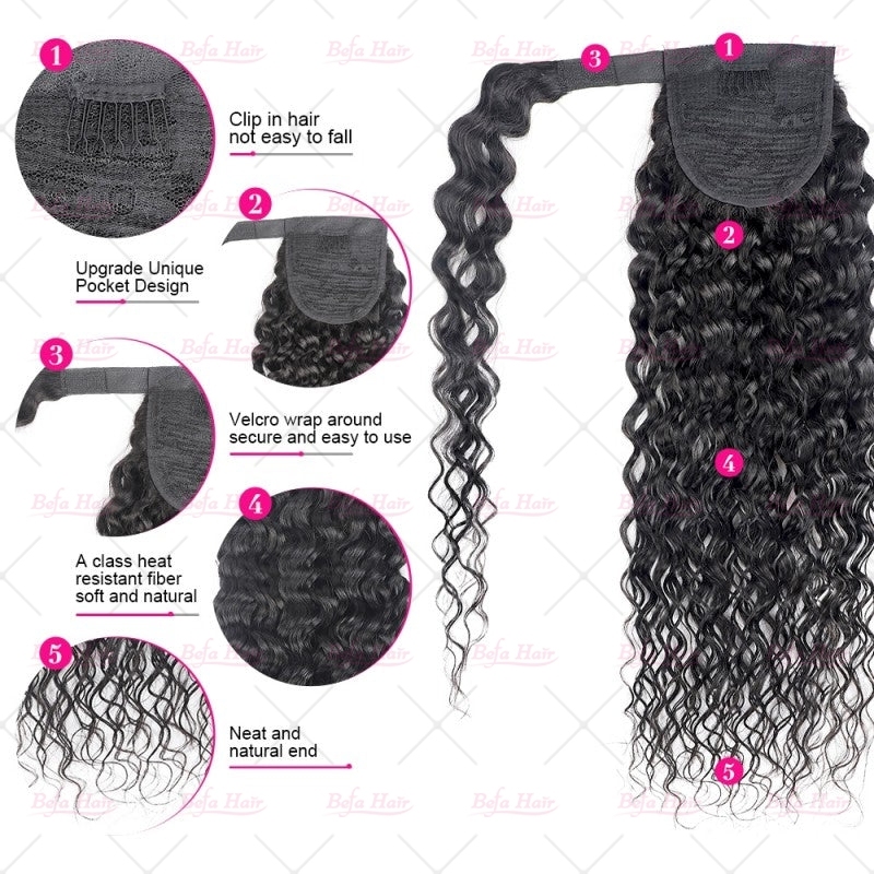 Wholesale Ponytail Hair Extensions Hair Piece Clip in Ponytail Extensions Water Wave Human Hair One Piece