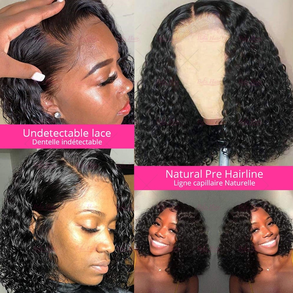 Wholesale T Part Deep Wave Lace Frontal Short Cut Wig Human Hair Bob Wig 150% Density Wigs(BOB03)