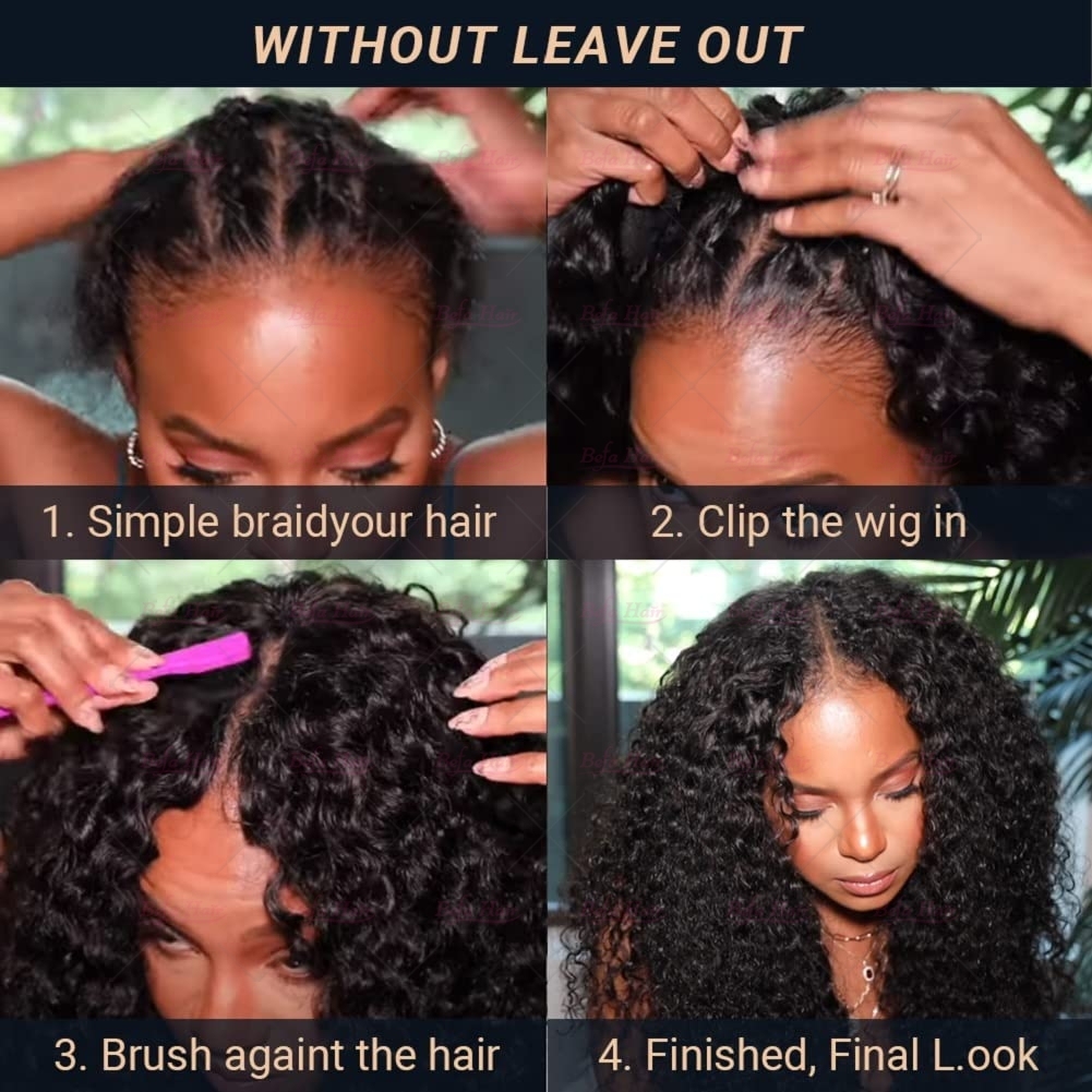 Wholesale V Part Human Hair Wigs Brazilian Virgin Deep Curly 200% Density Pre Plucked Glueless Middle Part Wig