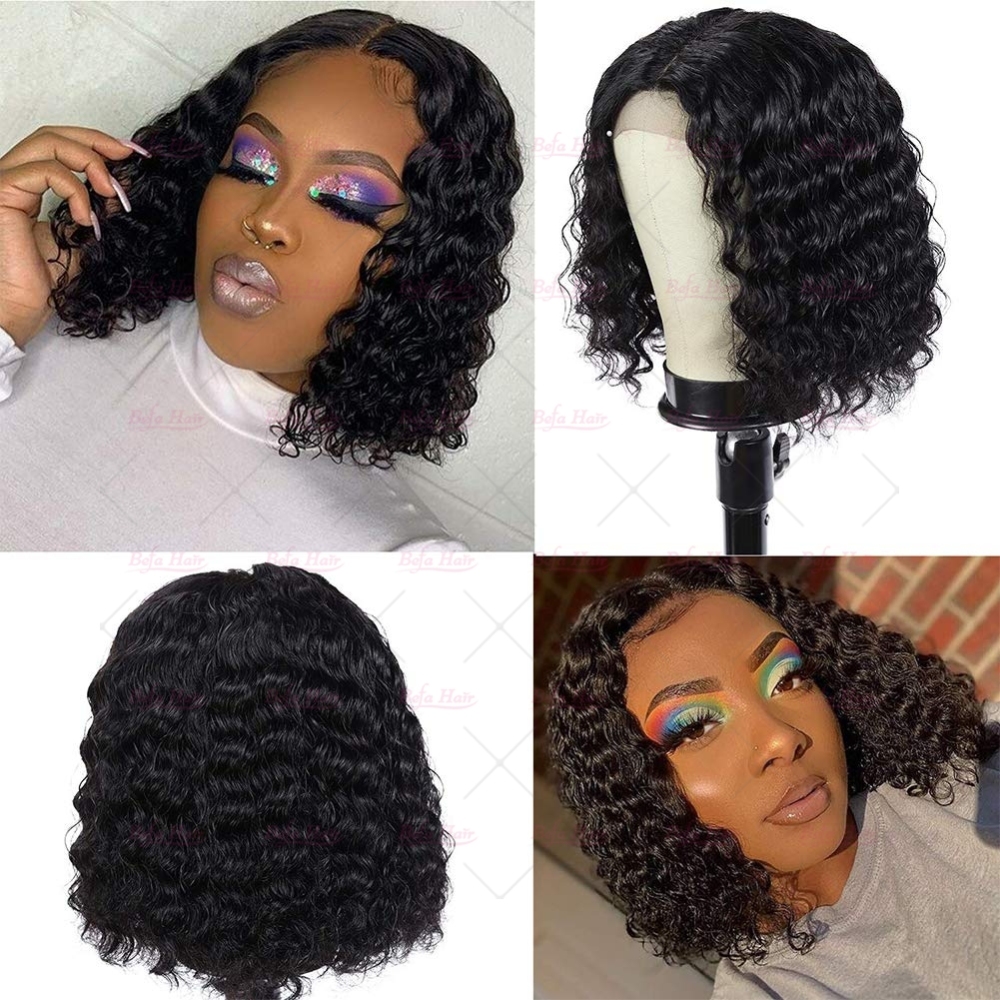 Wholesale 13*4 Inch Deep Wave Lace Frontal Short Cut Wig Human Hair Bob Wig 180% Density Wigs(BOB03)