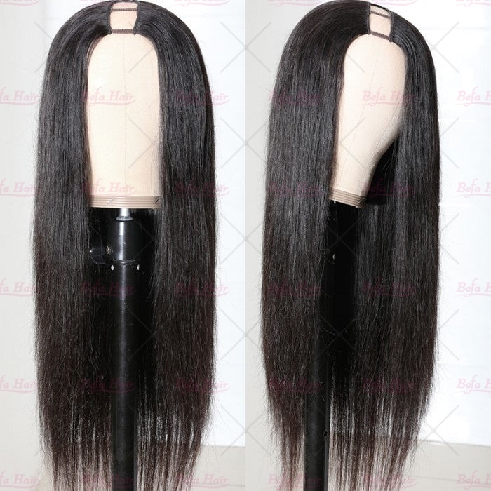 Wholesale U Part Human Hair Wigs Brazilian Virgin Straight 200% Density Pre Plucked Glueless Middle Part Wig