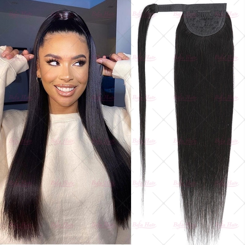 Wholesale Natural Long Straight Wrap Around High Sleek Ponytail With Natural Hair Clip Ponytail