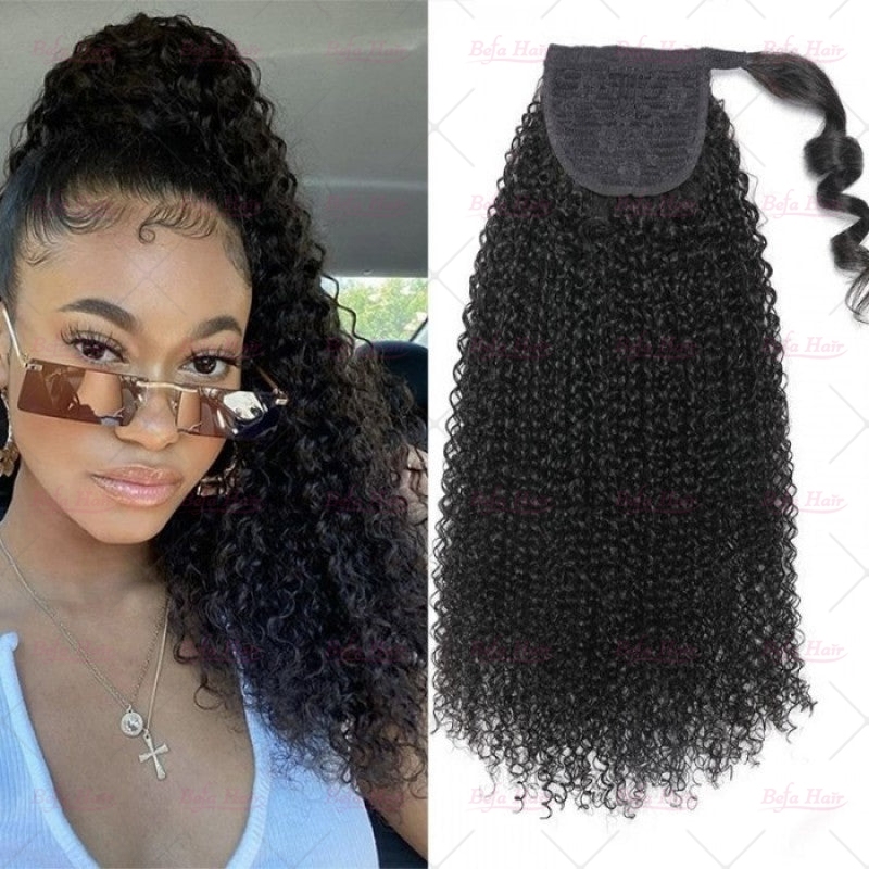 Wholesale Clip in Ponytail Hair Extension Kinky Curly Real Hair Wrap Around Ponytail Black Hair High Ponytail