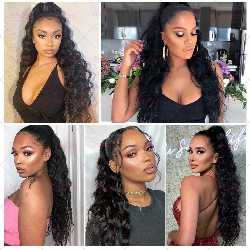 Wholesale Ponytail Hair Extensions Hair Piece Clip in Ponytail Extensions Water Wave Human Hair One Piece