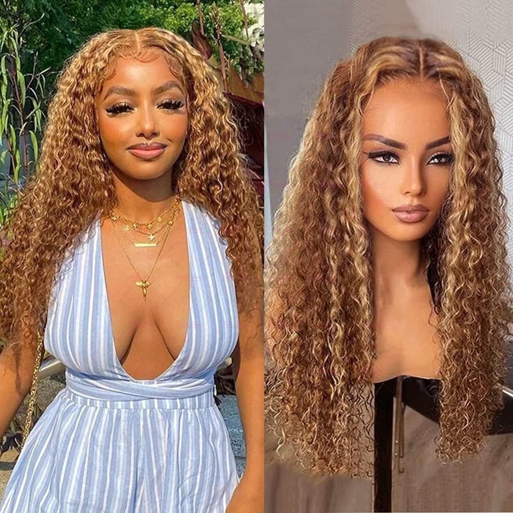Wholesale Highlight P4/27# Deep Curly 4X4 5X5 13X4 13X6 360 HD/ Transparent Lace Wig Pre-plucked Human Hair Wigs