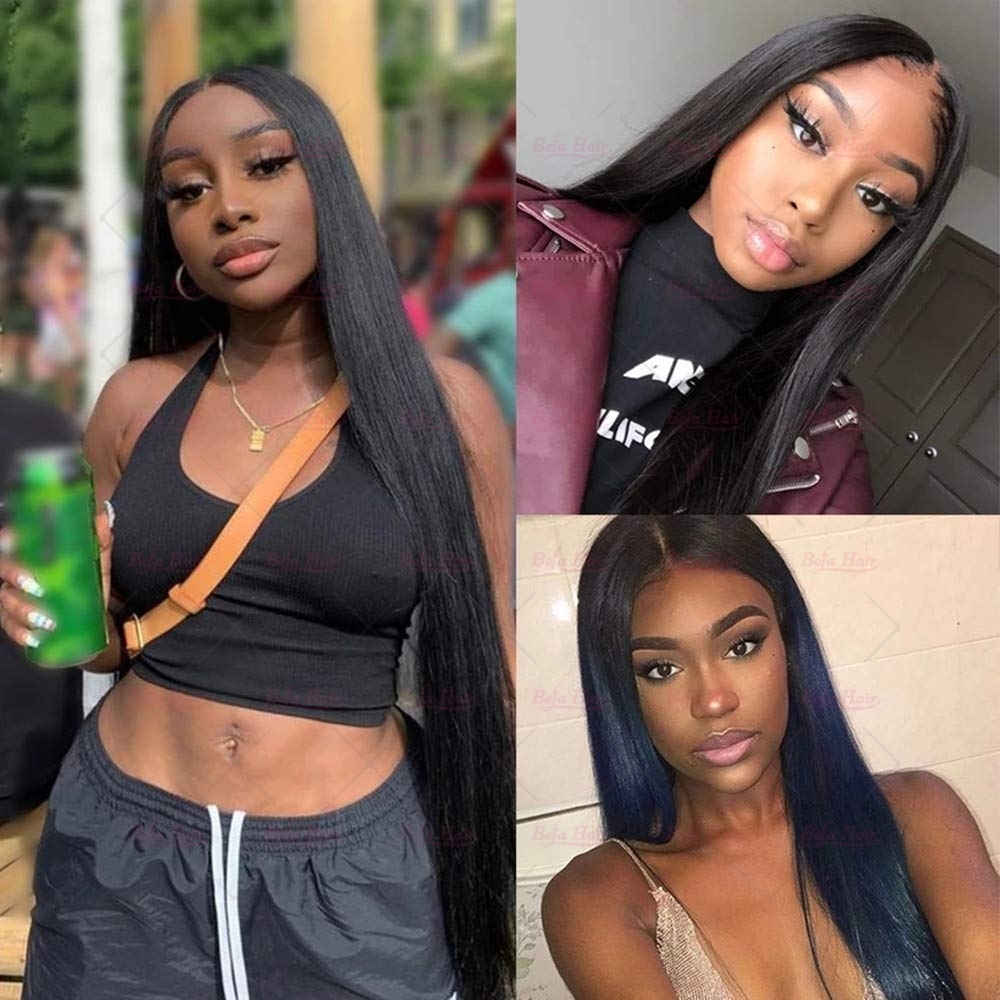 Wholesale  V Part Human Hair Wigs Brazilian Virgin Straight 200% Density Pre Plucked Glueless Middle Part Wig