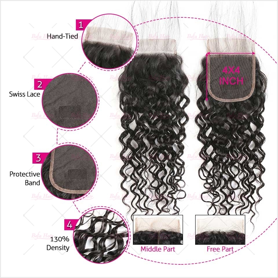 Wholesale Water Wave 4X4 Lace Closure Pre Pluck 100% Virgin Human Hair High Quality,can do dropshipping