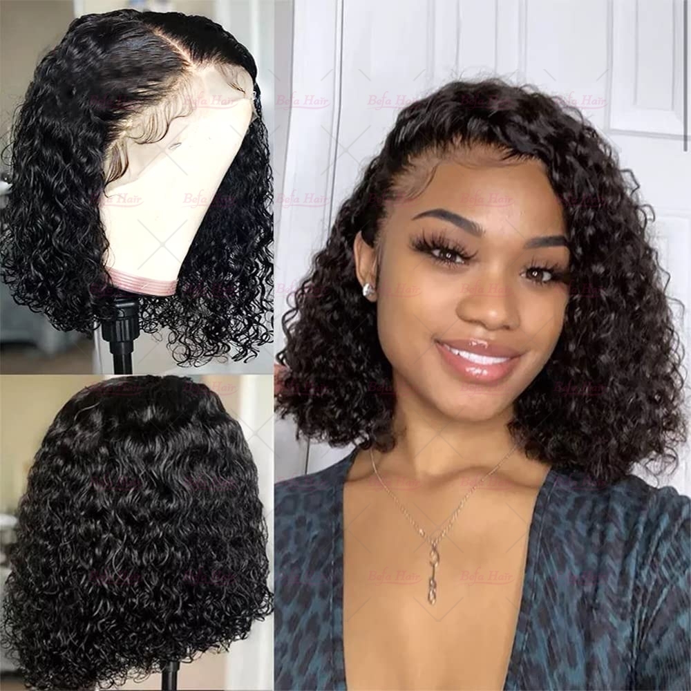 Wholesale T Part Jerry Curly Lace Frontal Short Cut Wig Human Hair Bob Wig 150% Density Wigs(BOB03)
