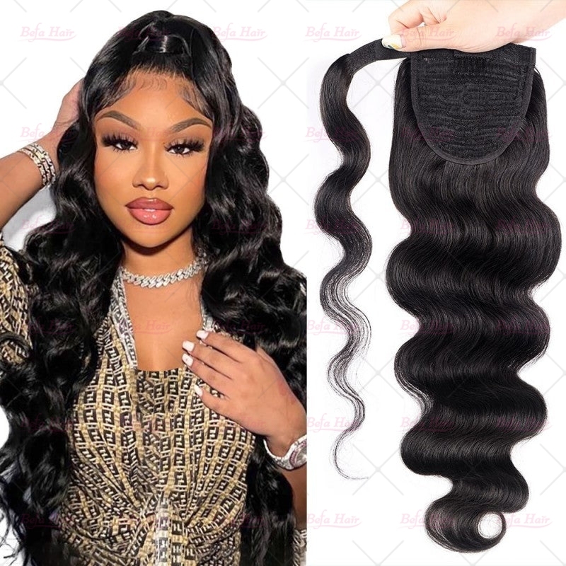 Wholesale Clip in Ponytail Hair Extensions Body Wave Ponytail Wrap-around Natural Fluffy Pony Tail Human Hair