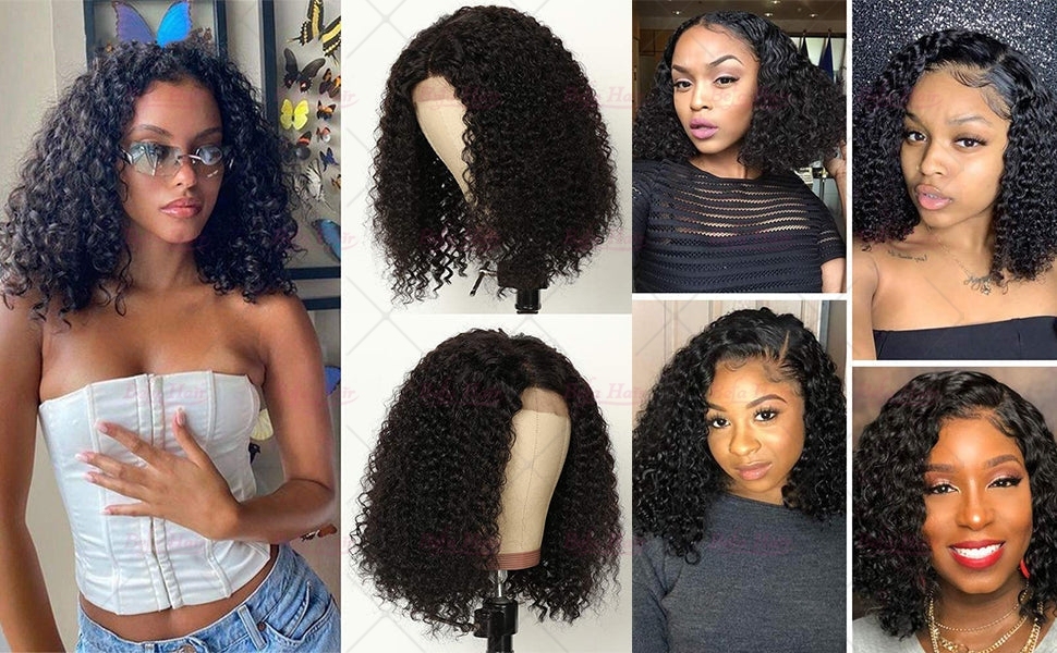 Wholesale T Part Jerry Curly Lace Frontal Short Cut Wig Human Hair Bob Wig 150% Density Wigs(BOB03)