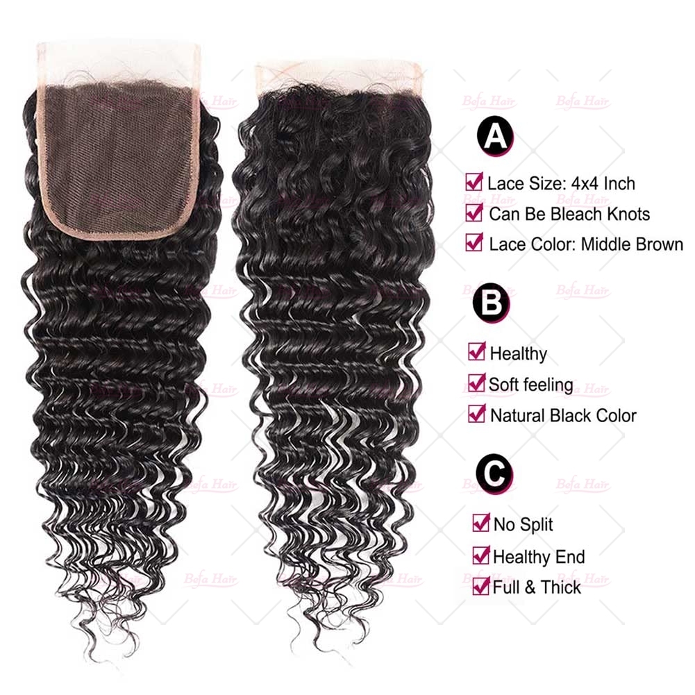 Wholesale Pre-plucked 3 Bundles Brazilian Deep Wave Hair With 4x4 Lace Closure,can do dropshipping
